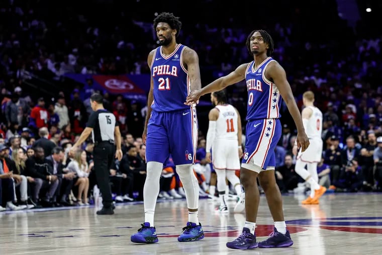 Joel Embiid (21), Tyrese Maxey and the Sixers are confident they'll pull even with the New York Knicks on Sunday during their best-of-seven series.
