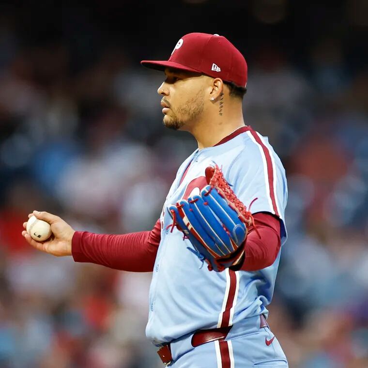 Phillies pitcher Taijuan Walker during start against the New York Mets on Thursday, when he hurt his toe.