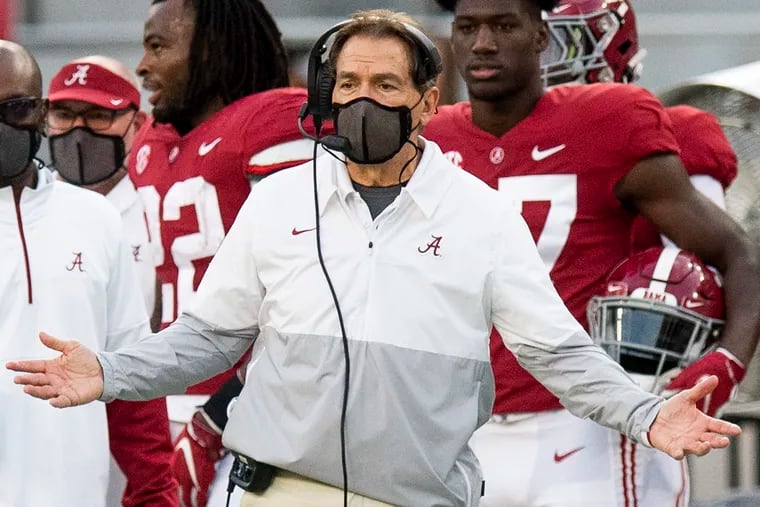 Alabama head coach Nick Saban will sit out Saturday's game against Auburn after testing positive for the coronavirus this week.