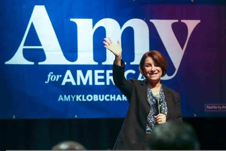 Democratic presidential candidate Minnesota Sen. Amy Klobuchar waves to her supporters after speaking during her presidential campaign rally at The Depot in Salt Lake City on Monday, March 2, 2020.
