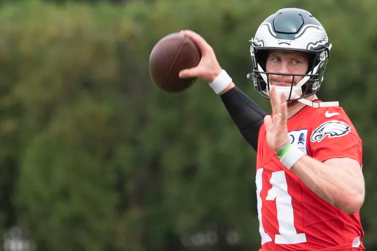 Eagles quarterback Carson Wentz hasn't started or ended a season on the field for exactly two years.