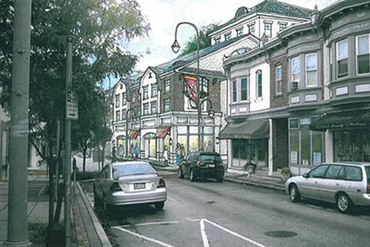 This is an artist's rendering of the Cricket Avenue proposal for Ardmore. Bring new residents from Cricket Avenue to Main Street/Lancaster Avenue and vice versa. (Rendering by JKR Partners)