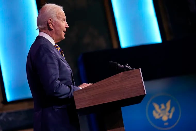 President-elect Joe Biden speaks at The Queen theater, Tuesday, Dec. 29, 2020, in Wilmington, Del.