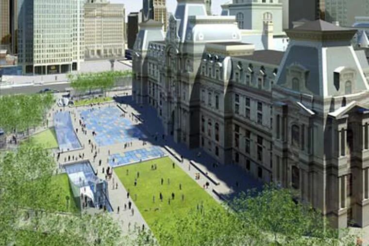 Dilworth Plaza would feature a concert-friendly lawn with a cluster of trees, as seen in this depiction from the Center City District.