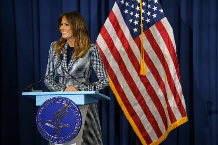 First lady Melania Trump speaks during a visit to Thomas Jefferson University. JESSICA GRIFFIN / Staff Photographer