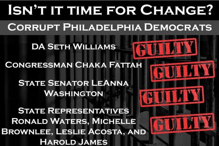 The Pennsylvania Republican Party is circulating in South Philadelphia a flier citing “corrupt Philadelphia Democrats” and asking “Isn’t it time for a change” in the District Attorney’s Office?