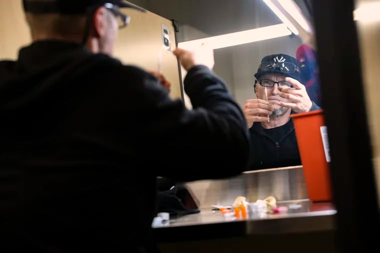 A client inside the supervised injection area at OnPoint NYC in East Harlem, N.Y.