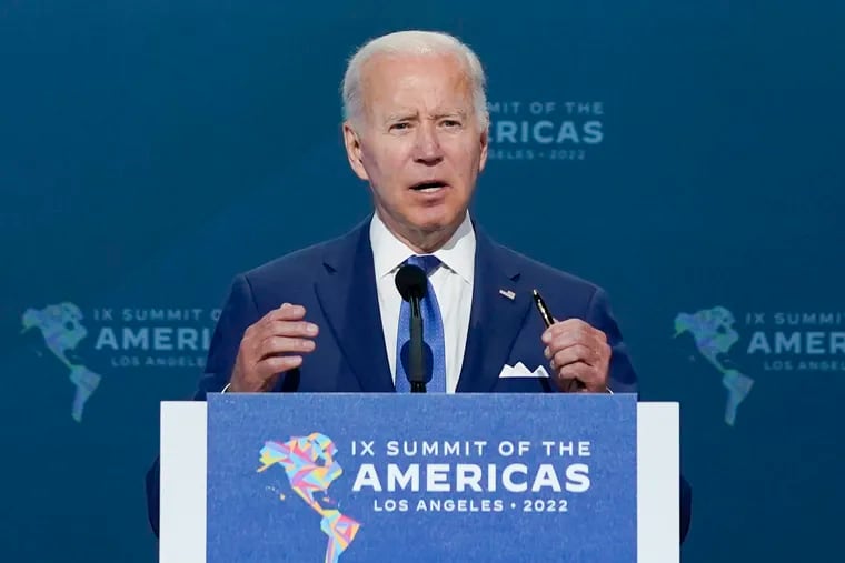 President Biden speaks during the opening session of the Summit of the Americas on June 9.