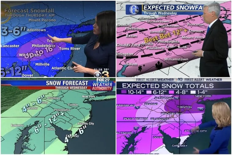Forecasts from Philadelphia’s TV stations on this week’s snow. We grade how the stations and other forecasters did.