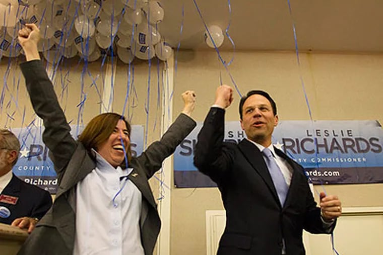 A duo of Democrats, Josh Shapiro and Leslie Richards, apparently defeated GOP rivals Bruce Castor Jr. and Jenny Brown for seats on the three-person county commissioners. (David M Warren / Staff Photographer)