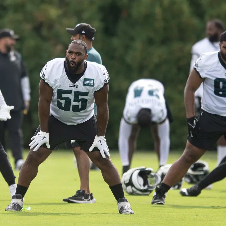 Brandon Graham (55) is in his 14th NFL season, all with the Eagles.