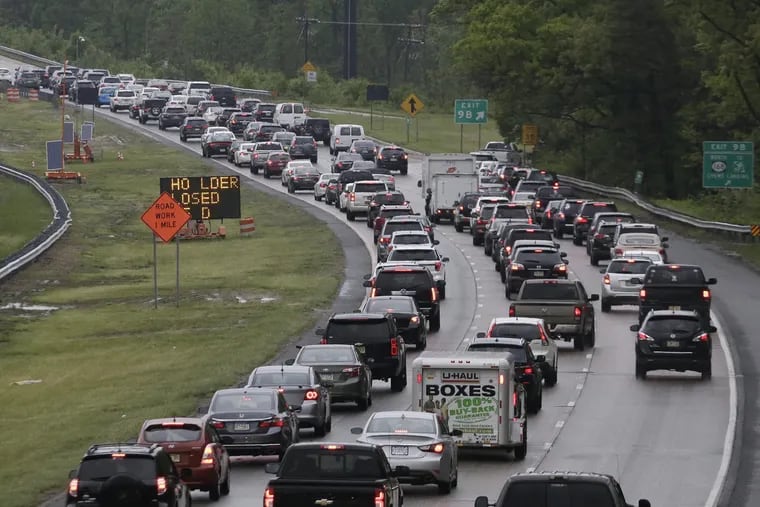 Motorists crawl along Rt 42 northbound in Gloucester Township on May 13, 2018.