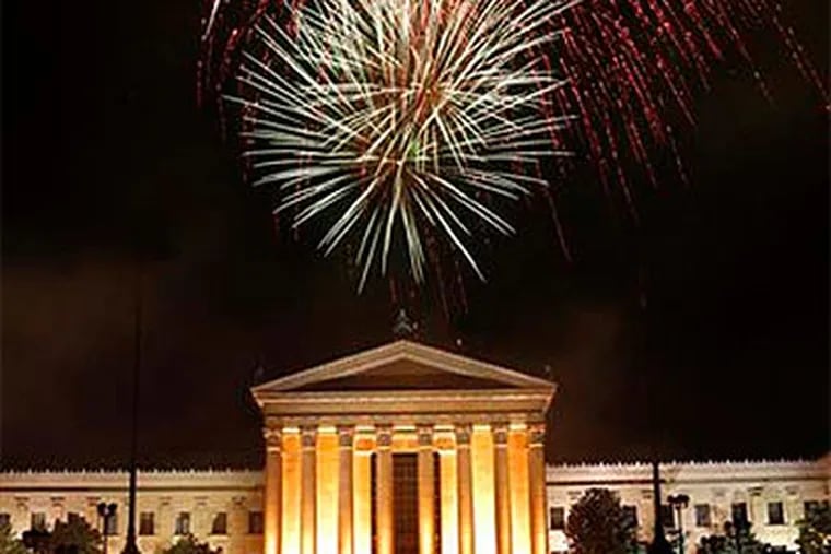 Fireworks explode over the Philadelphia Museum of Art during an Independence Day celebration Monday, July 4, 2011, in Philadelphia. (AP Photo / Matt Rourke)