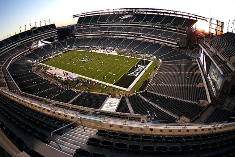 A Maryland man who was arrested by Philadelphia police trying to eject several people from Lincoln Financial Field before the 2011 Eagles home opener was awarded $75,000 in damages Tuesday by a Philadelphia jury. (AP Photo/Julio Cortez/File)