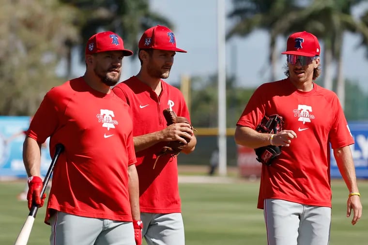 As fewer players across baseball are given an opportunity to play 150 or more games in a season, Kyle Schwarber, Trea Turner, and Bryson Stott, left to right, are lineup staples for the Phillies.