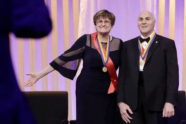 The 2022 Benjamin Franklin Medal in Life Sciences went to University of Pennsylvania researchers Katalin Karikó (left) and Drew Weissman for their landmark research that set a foundation for the mRNA SARS-CoV-2 vaccines.