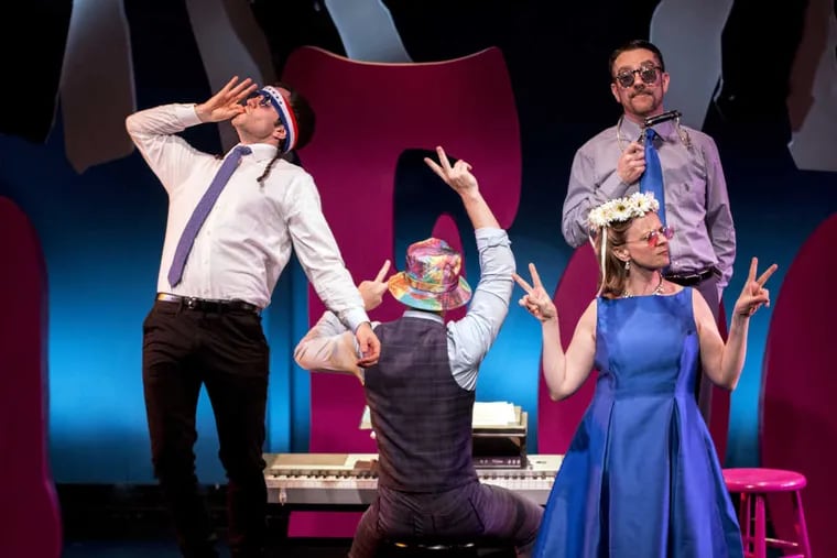 (Left to right:) Patrick Romano, Tracie Higgins, Jamison Foreman, and Tony Braithwaite star in &quot;Tomfoolery,&quot; a revue of Tom Lehrer songs, on stage at Act II Playhouse in Ambler until April 2.