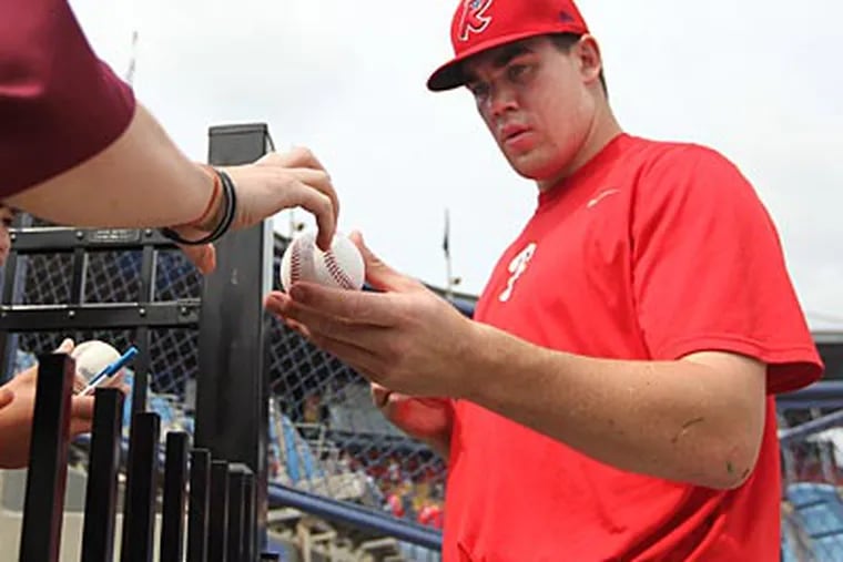 "My brain is expecting me to fail at some point," Trevor May said. (Michael Bryant/Staff Photographer)