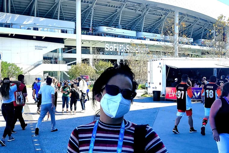 Andrea Canales at SoFi Stadium for the Super Bowl.