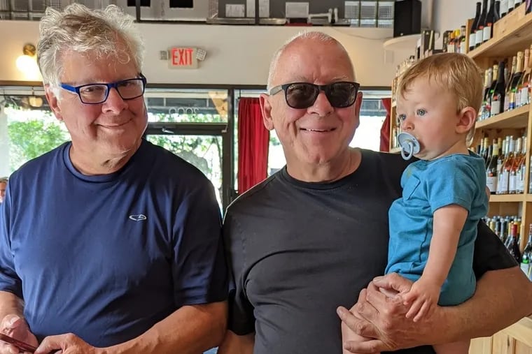 Frank Sanchez (left), his brother, Michael Sanchez, and Michael's grandson, Wyatt, at the Grape and Grain Exchange, a bar Frank owns in Jacksonville, Fla. The Sanchez brothers have run a string of Philadelphia-area-based financial tech companies since the late 1970s.