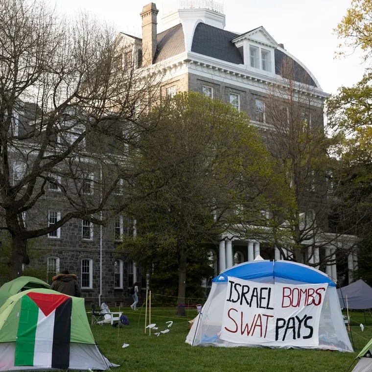 Student protesters erected about 20 tents on Parrish Beach by Clothier Hall at Swarthmore College this week.