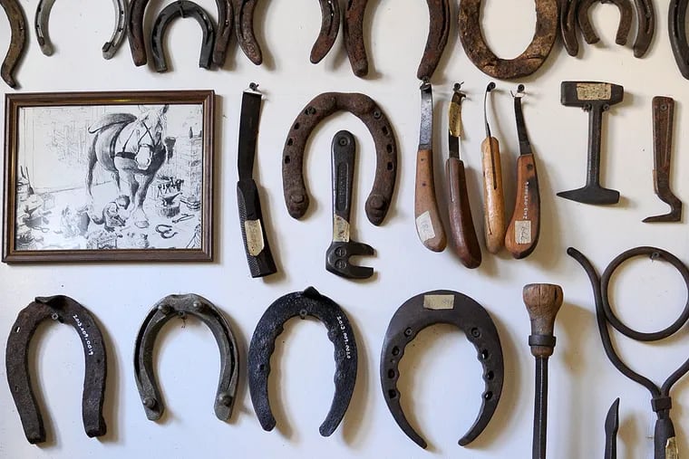 Farrier tools, donated by Don Wallace, in the basement of the Historical Society of Haddonfield's Greenfield Hall.