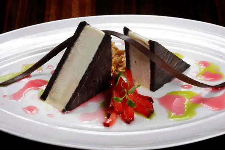A gluten-free Glass creation: Mint ice cream sandwich with flourless chocolate cake, honey plums, and candied almonds. Finding and testing gluten-free products was time-consuming.