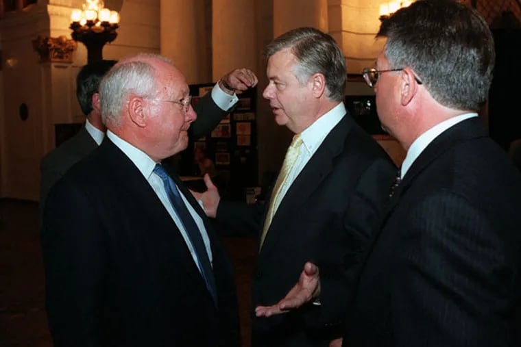 Stephen Wojdak (left) was a former ally of Vincent J. Fumo (center), who recalled him fondly despite a later falling-out. (File photo)