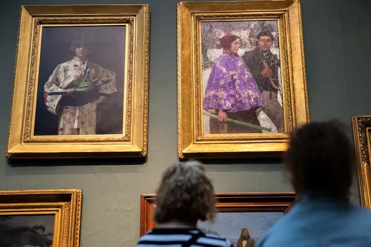 The painting "Skaters" by Gari Melchers (top right) at the Pennsylvania Academy of the Fine Arts is a near twin to one looted by Nazis and recently recovered by the FBI at an upstate New York museum.