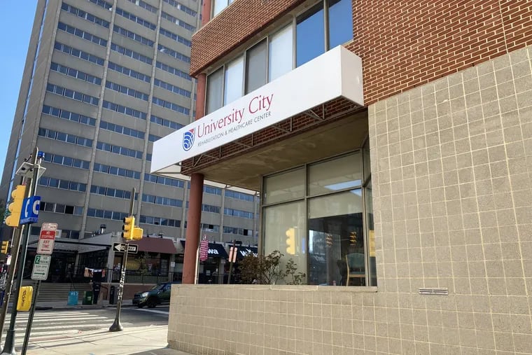 University City Rehabilitation & Healthcare Center, at 37th and Chestnut Streets, shown here on April 20, 2022, recently got a new owner. This sale slipped through the cracks of a new Philadelphia law requiring more disclosures about prospective owners and their financial condition.