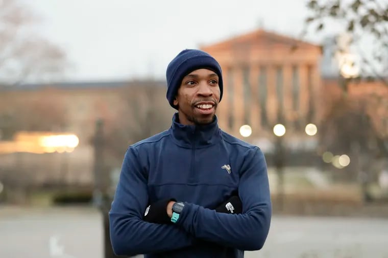 Doctor Duriel Hardy at the Philadelphia Museum of Art during a run along the Schuylkill Banks. Hardy, a neurologist at CHOP, is one of several medical providers in the Philadelphia area who have qualified for the U.S. Olympic marathon trials in Atlanta in February.