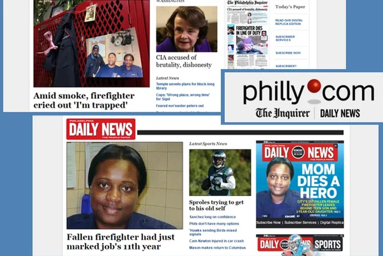 Philly.com now includes an all-Inquirer page and an all-Daily News page. They can be found by clicking the newspapers' logos below the main logo on Philliy.com's home page (as in inset at right).