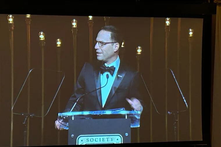 Gov. Josh Shapiro addresses the annual Pennsylvania Society dinner at the Hilton Midtown in New York City on Saturday night.