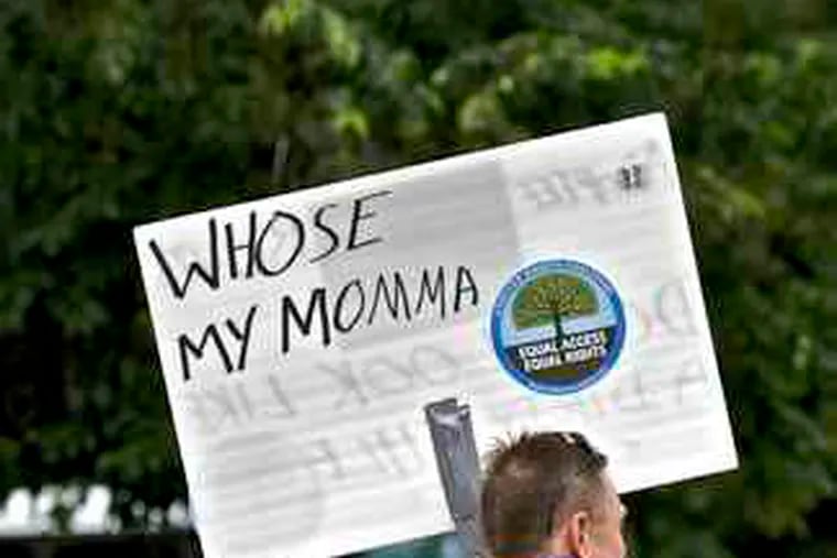 Protesters near Independence Hall yesterday objected to laws denying adoptees access to original birth certificates. &quot;There's no sane reason for us not to have the information,&quot; one said. B7.