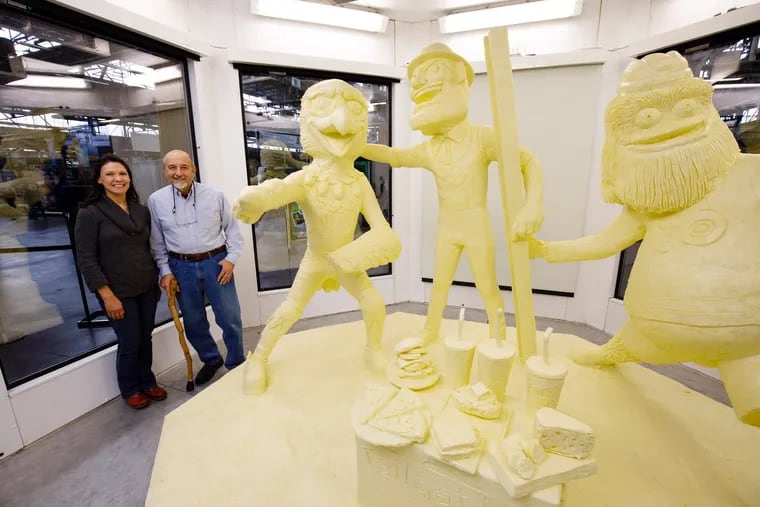 Conshohocken artists Marie Pelton and Jim Victor created the mascot-themed butter sculpture for the January 2020 Pennsylvania Farm Show in Harrisburg.