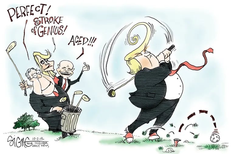 President Trump plays golf with some yes-men, through the eyes of Signe Wilkinson.