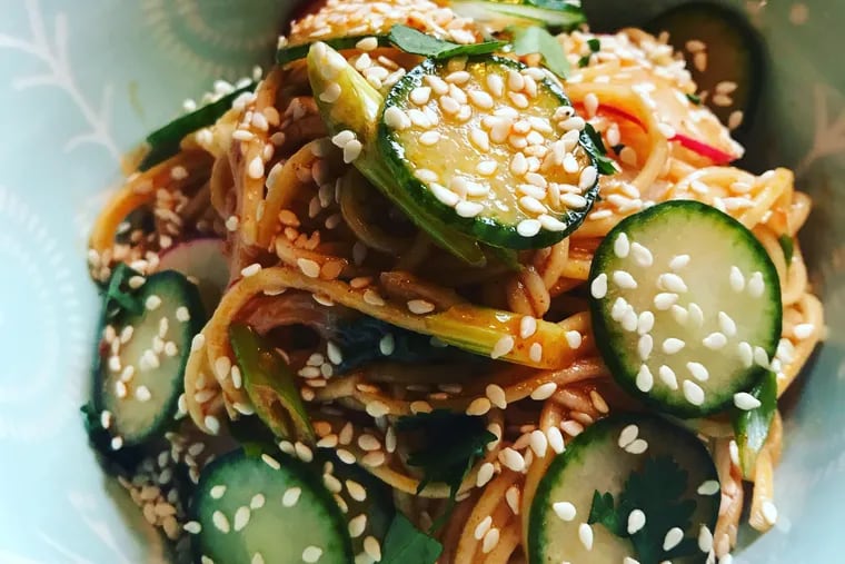 Oori's menu will include chilled spicy noodles with sesame chile oil, cucumber, radish, scallion, and sesame seeds.