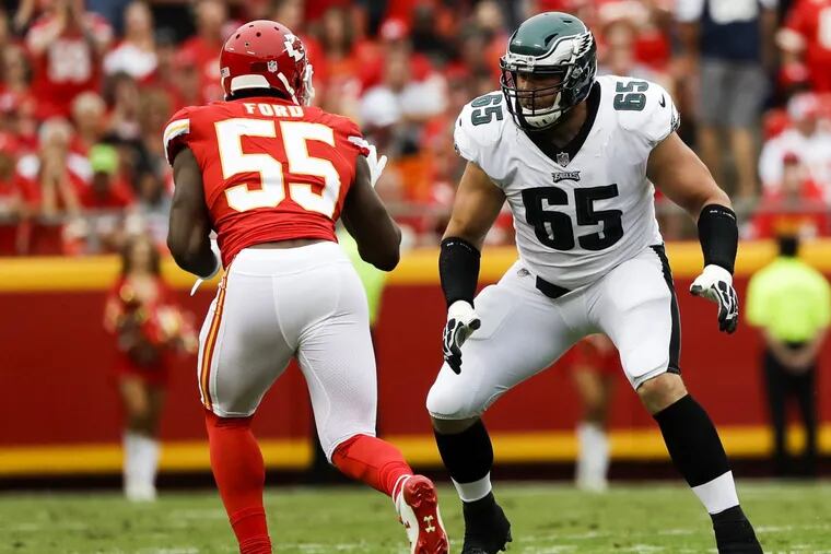 Eagles offensive tackle Lane Johnson, keeping an eye on Chiefs linebacker Dee Ford says the offensive line might be more cohesive if it was permitted to practice in pads in th