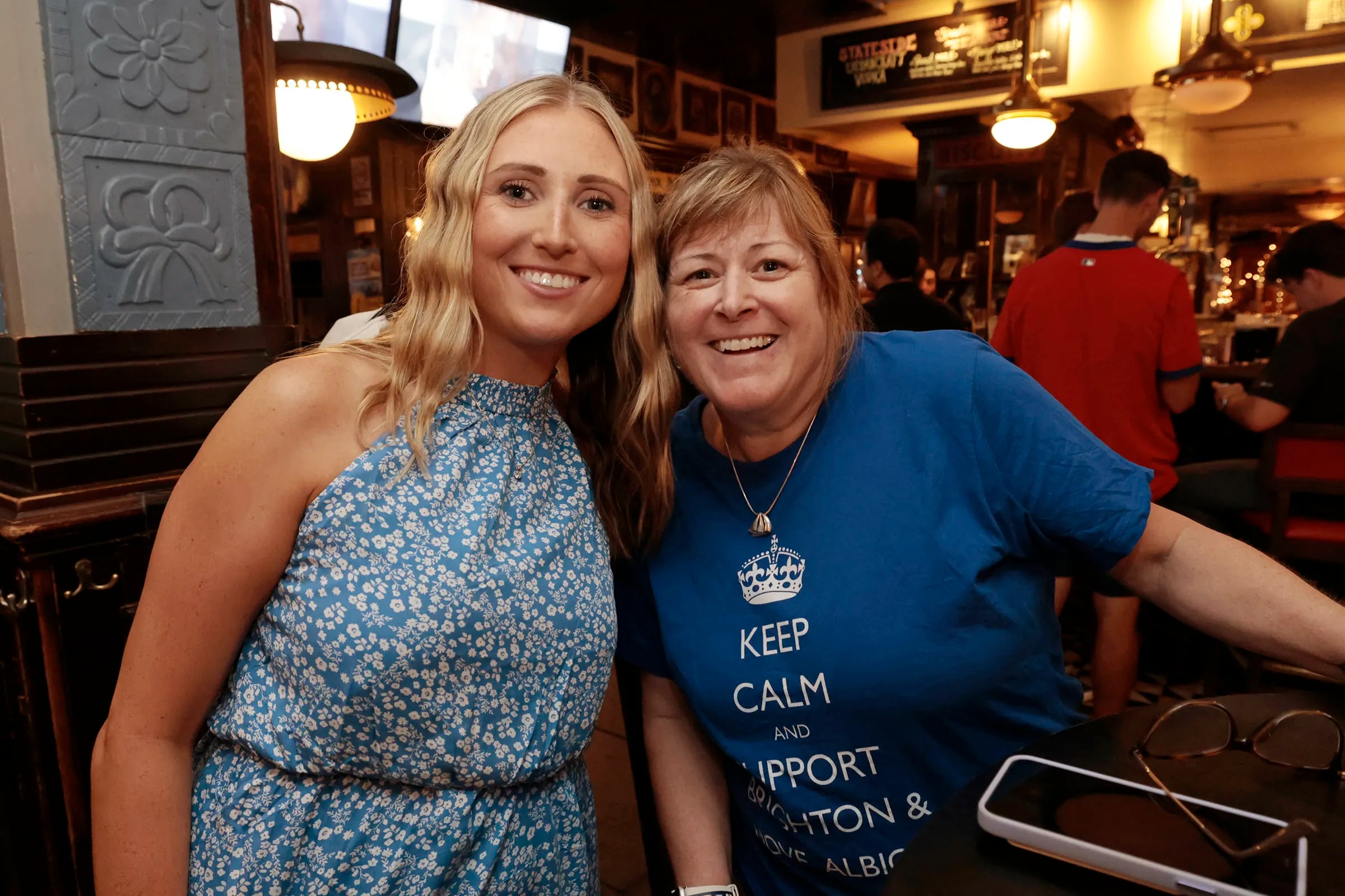 Madeline Hanley of South Philly (left) and Cyndi McKesson of Oconomowoc, Wisc., during the Premier League supporters meetup, to kickoff the summer series weekend, at Fadó Irish Pub in Phila., Pa. on Thursday, July 20, 2023.