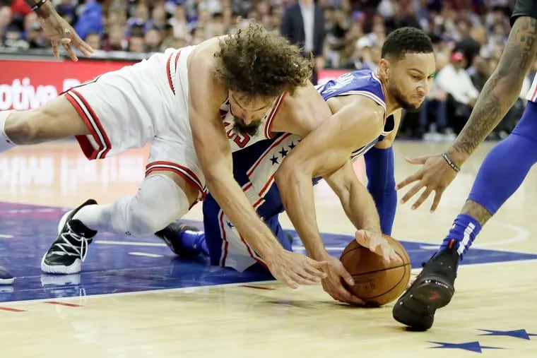 Ben Simmons had 13 points, 13 rebounds, 11 assists, two blocks and a steal in the Philadelphia 76ers' win over the Chicago Bulls at the Wells Fargo Center.
