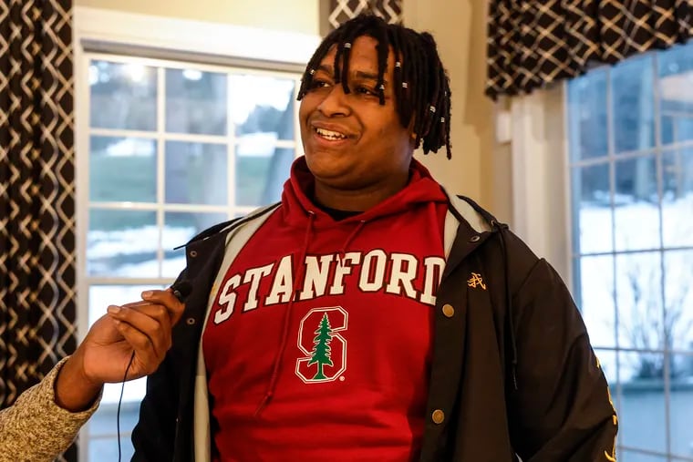 The Haverford School's Joshua Willams after announcing his football commitment to Stanford at his home.