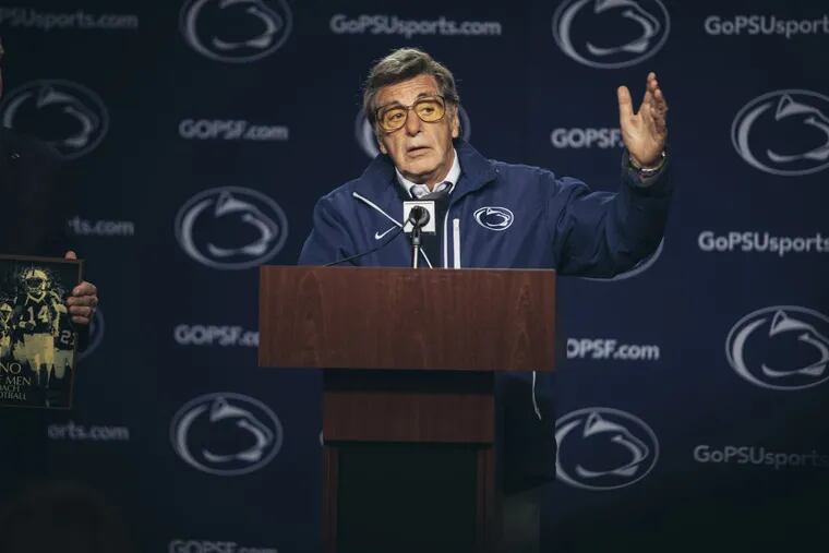 In this image released by HBO, Al Pacino portrays Joe Paterno in a scene from &quot;Paterno,&quot; a film about the late Penn State football coach. The HBO movie directed by Barry Levinson debuts April 7. (Atsushi Nishijima/HBO via AP)