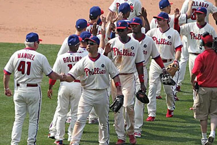 The Phillies scored 10 runs on 13 hits against the Reds on Thursday afternoon. (David M Warren/Staff Photographer)
