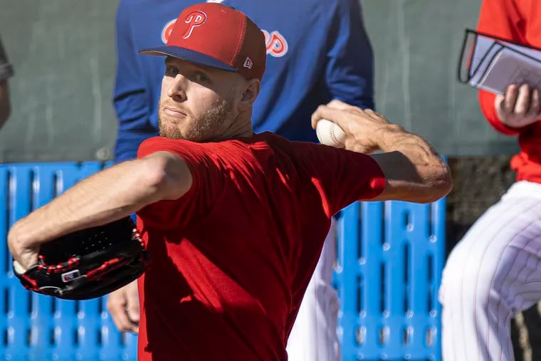 Phillies ace Zack Wheeler throws during a workout on Wednesday in Clearwater, Fla.