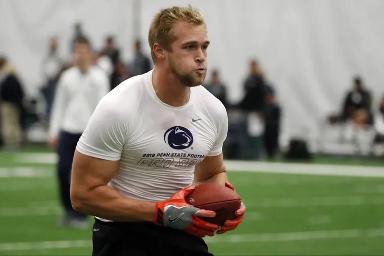 Penn State tight end Mike Gesicki catched a pass during Penn State’s Pro Day in State College, Pa., on Tuesday.