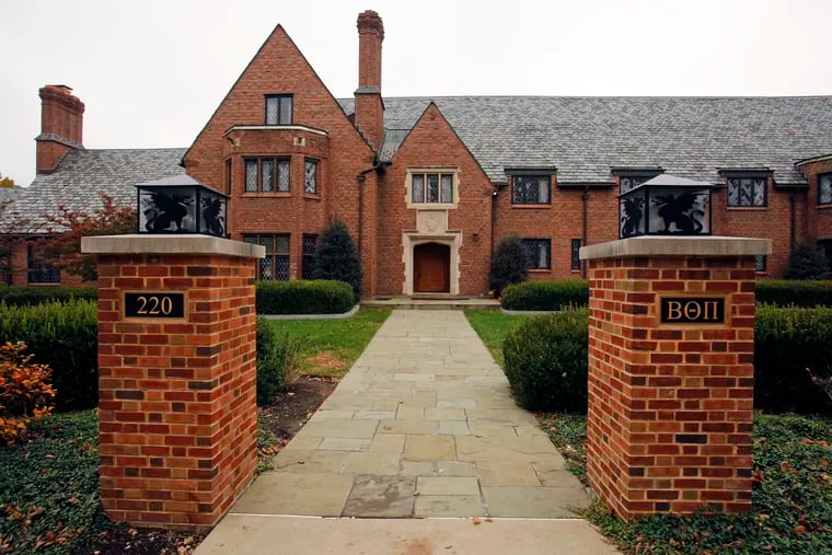 The Beta Theta Pi fraternity house on Penn State University's main campus, where Tim Piazza was injured and later died after a party there in 2017. The fraternity has been permanently banned.