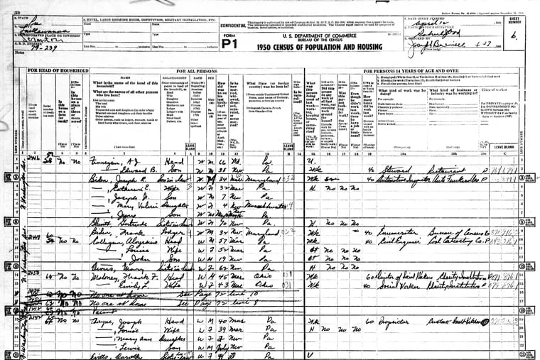 This 1950 "population schedule" form lists the Biden family of Scranton-- including 7-year Joseph, Jr., now the President of the United States