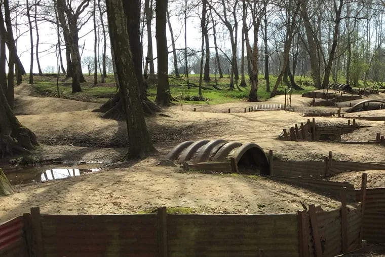A preserved section of WWI British trench lines at the Sanctuary Wood Museum Hill 62 outside Ypres, Belgium