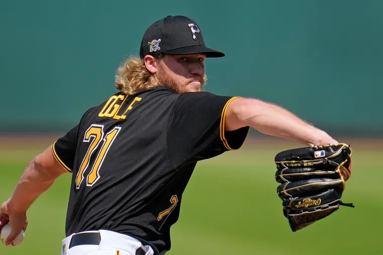 Braeden Ogle, shown pitching for the Pirates in spring training, has a 3.13 ERA this season in 31 2/3 innings with triple-A Indianapolis.