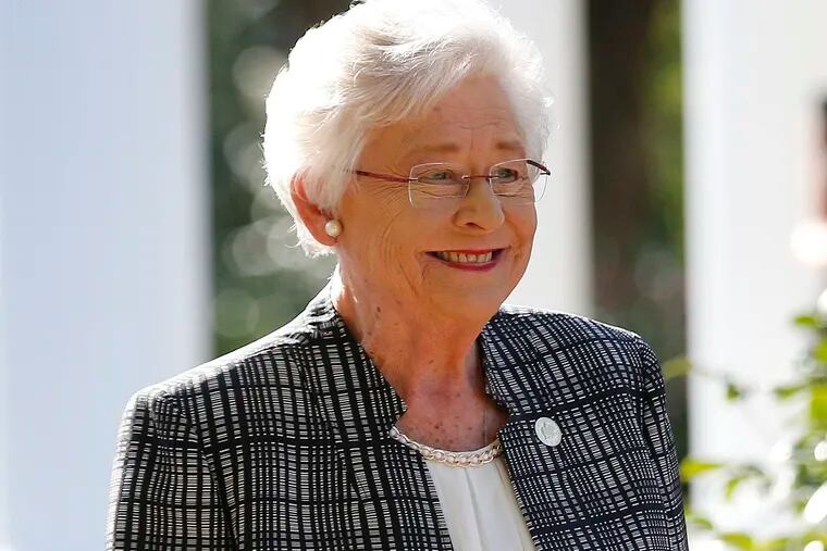 Alabama Gov. Kay Ivey speaks to the media in Montgomery, Ala. in 2017. Alabama lawmakers have passed a near total ban on abortion. The state Senate on Tuesday, May 14, 2019, passed the bill that would make performing an abortion at any stage of pregnancy a felony.